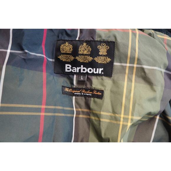 Barbour Harrington Quilted Jacket Mens L Navy Blue Full Zip Tartan Plaid - Picture 14 of 15